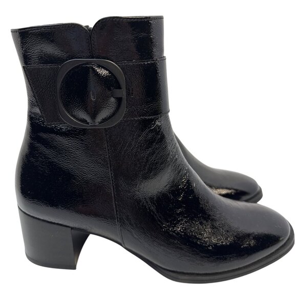 $530 PAUL GREEN Womens Panache Waterproof Bootie BLACK CRINKLED PATENT SZ 9 - Picture 1 of 11